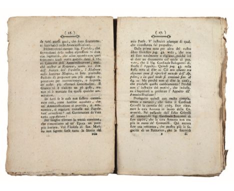 Martinelli Nicola. Risposta a conto e non a saldo ad un'opuscolo intitolato Il Panfangolo Riminese. S.n.t.8° (195x130 mm). [2