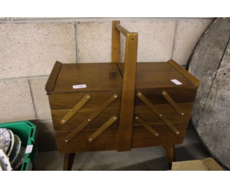 Vintage 3 Tier Wooden Sewing Box on Legs by Arnold, Flip Over Table/Fire Screen