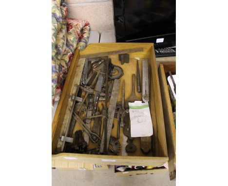 Large Open Wooden Box of Engineers Marking Out &amp; Setting Out Precision Tools