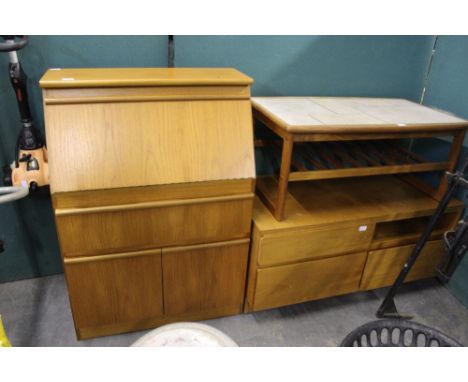 Teak Effect Bureau, Media Cabinet and Tile Topped Table