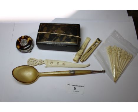Tortoiseshell Snuff box, Purse, Bone Items