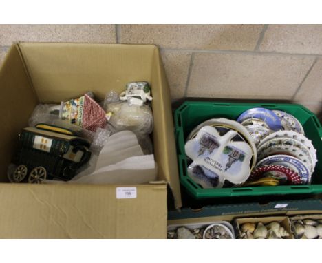2 Boxes of Limited Edition Tea Pots, Plates etc including 'The Teapottery' ltd edition 747 of 400 gypsy caravan teapot