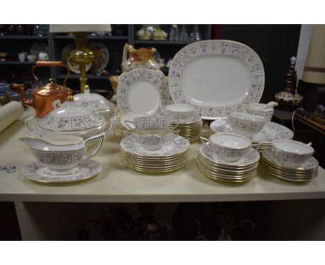 A quantity of Minton tableware in the 'Tapestry' pattern, including lidded tureens, sauce boat and dish, and other tableware,