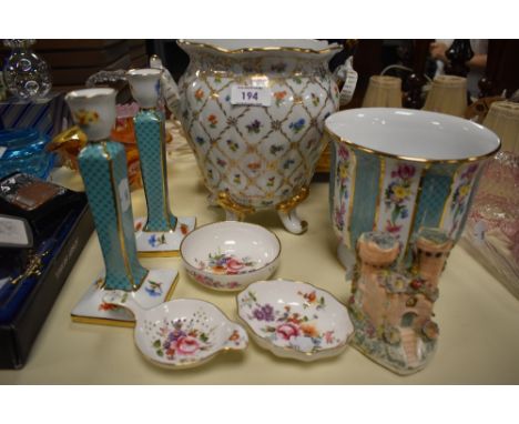 A 20th Century Toyo Heirloom patterned footed planter, hand decorated and heightened with gilding, measuring 20cm high, a pai