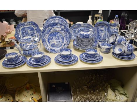 A large selection of Spode blue and white tableware, in the Blue Italian and other designs, with black stamp to the underside