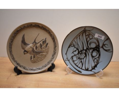 A Poole Pottery Aegean pattern plate, decorated with a stylised angel fish, and sold together with a Poole Pottery limited ed