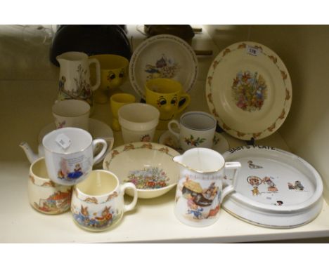 A Royal Doulton 'Bunnykins' plate, measuring 20cm in diameter, and a selection of other vintage ceramics including a creamwar