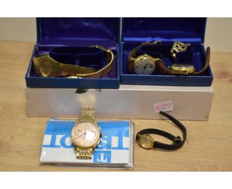A group of wristwatches and watch faces, including Kienzle, Ingersoll, Avia and Tissot in Tissot boxesCondition report - Of t