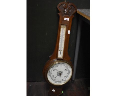 A late 19th Century mahogany cased aneroid barometer with detached thermometer, measuring 80cm long