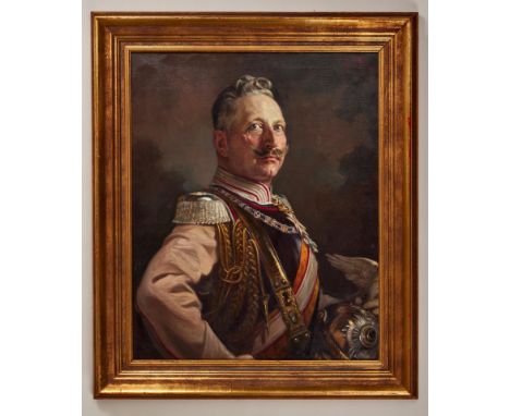 Militaria Deutschland - Preussen : Max Fleck: Portrait Kaiser Wilhelm II.Öl auf Leinwand. Am rechten oberen Rand Künstlersign