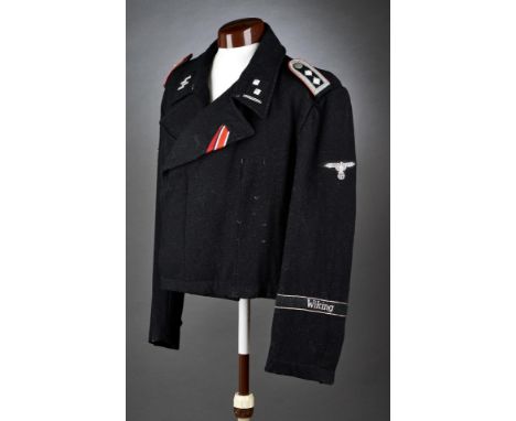 Schutzstaffel-SS - Waffen SS : Schwarze SS Panzerjacke für einen Hauptscharführer der Division Wiking.Schwarzer Wollstoff im 