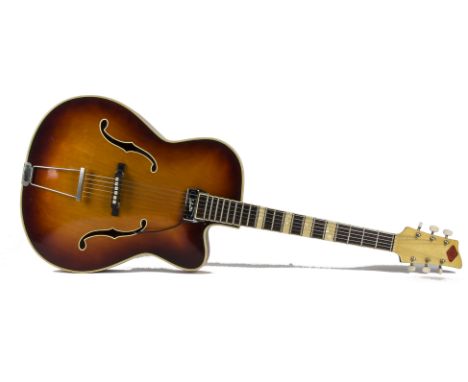 Acoustic/Electric Guitar, J R Lafleur, Varsity, London label, Jazz archtop, an added Schaller neck pickup, untested together 