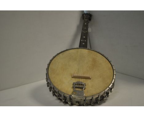 Windsor Banjo, Windsor Model 3 four string Banjo measuring 75cm long and 32 cm max width - one unmatched tuning nut, some wea