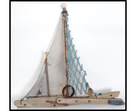 A stunning folk art sculpture study of a fishing Trawler. The Trawler being constructed entirely from beachcombed &nbsp;piece
