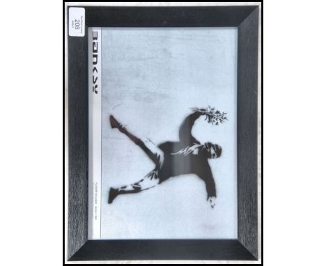 A graffiti urban art print by Bristol Street artist Banksy entitled Flower Bomber 1999  number 3/50 framed and glazed on A4 g