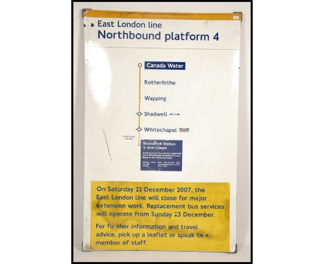 A fabulous large original London Underground enamel painted sign. Of rectangular form with notation for each tube stop to inc