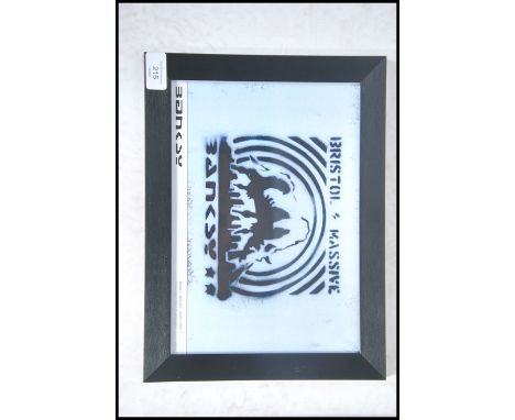 A graffiti urban art print by Bristol Street artist Banksy entitled Bristol Massive 1999  number 3/50 framed and glazed on A4