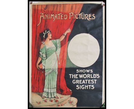 An original late 19th / early 20th century advertising poster for Animated Pictures ( Magic Lantern Slides ). The poster with