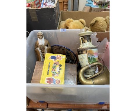 A box of sundries, Pelham puppet, cameras etc.