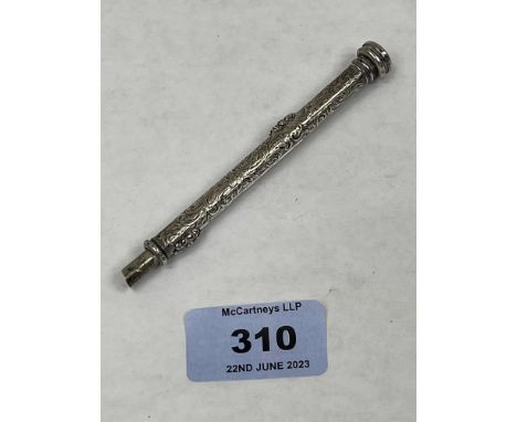 A Victorian silver propelling pencil by Samson Mordan with hardstone seal top. 3½' long 