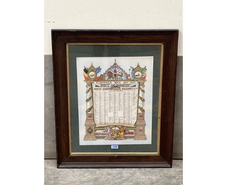 An oak framed Railway First War roll of honour, North Staffordshire Railway. Sherwin + Co. 19' x 15'. Oak framed