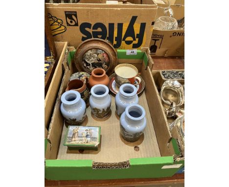 A box of Prattware ceramics