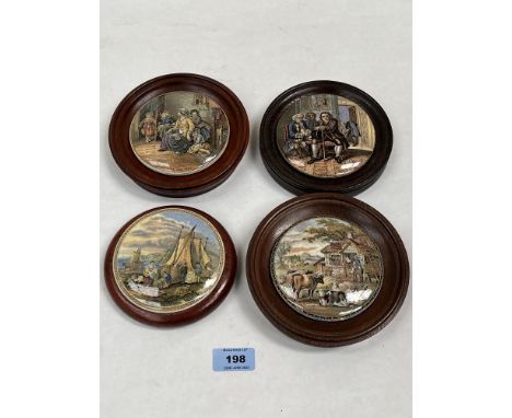 Four framed Prattware pot lids