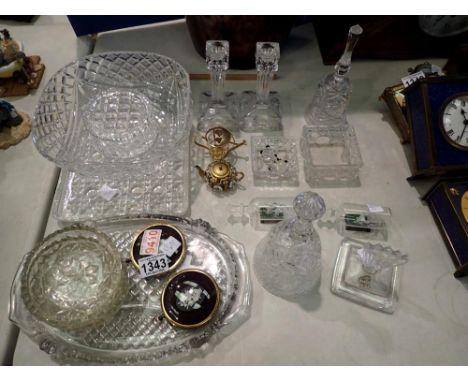 Quantity of mixed pressed and cut glass trays trinket bowls etc. Not available for in-house P&amp;P 