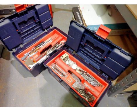 Two Tuff-Stuff plastic tool boxes and mixed hand tools. Not available for in-house P&amp;P 