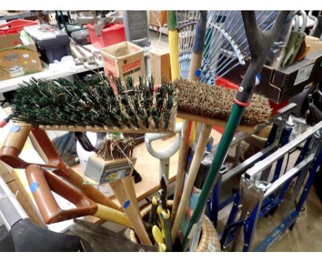 Basket of mixed garden tools to include brush and spades etc. Not available for in-house P&amp;P 