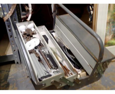 Metal cantilever toolbox and contents. Not available for in-house P&amp;P 