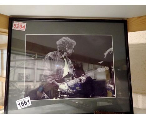 Three framed prints, including Bob Dylan, 30 x 36cm L. Not available for in-house P&amp;P 