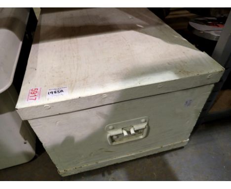 White painted wooden travel trunk with latch. Not available for in-house P&amp;P 
