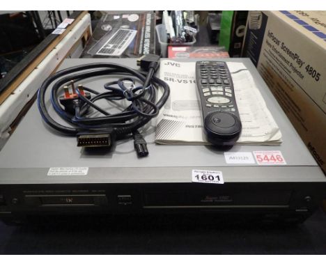 JVC DV/S-VHS recorder model SR-V510EK, with remote and manual. All electrical items in this lot have been PAT tested for safe