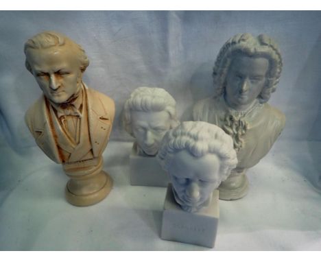 Four ceramic composer busts including Mozart. UK P&amp;P Group 3 (£30+VAT for the first lot and £8+VAT for subsequent lots) 