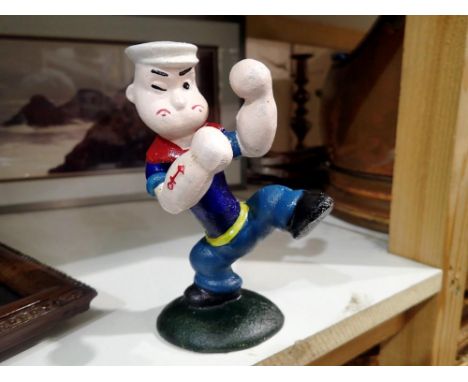 Cast iron Kung Fu Popeye animatronic figurine, H: 17 cm. UK P&amp;P Group 1 (£16+VAT for the first lot and £2+VAT for subsequ