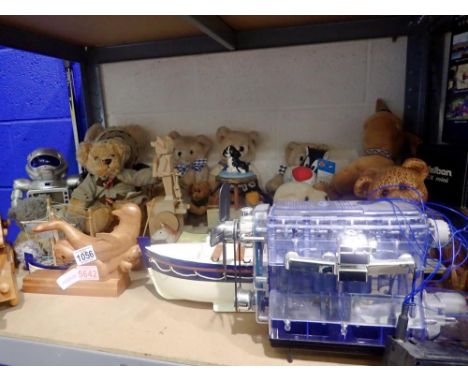 Shelf of plush toys and wooden/plastic toys. Not available for in-house P&amp;P 