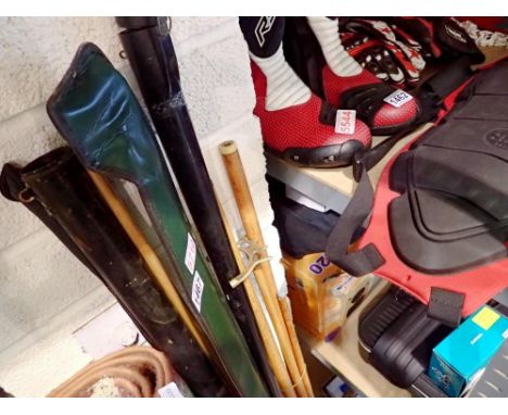 Nine snooker cues, long rest, cue, box balls, triangle, chalk, tips and cue extension. Not available for in-house P&amp;P 