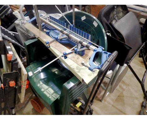 Six green garden chairs and tools. Not available for in-house P&amp;P 