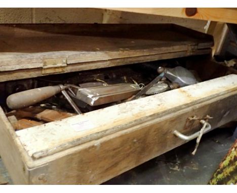 Wooden tool case with hand tools. Not available for in-house P&amp;P 