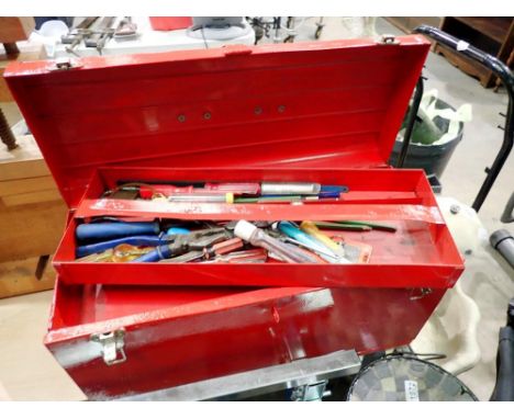 Metal tool box and tray of tools. Not available for in-house P&amp;P 