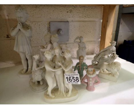 Mixed Parian Ware and two pin cushion dolls. Not available for in-house P&amp;P 