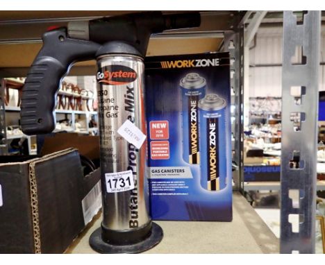 Butane blowtorch with spare can. Not available for in-house P&amp;P 