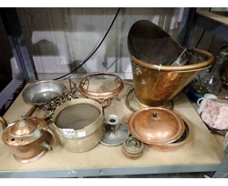Brass, copper and silver plated items, including a coal helmet. Not available for in-house P&amp;P 