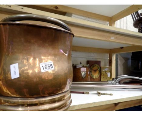 Shelf of mixed metals including two shooting seats. Not available for in-house P&amp;P 