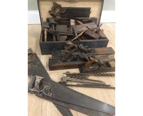 A collection of woodworking tools, moulding planes and other toolsAll in used condition and as found