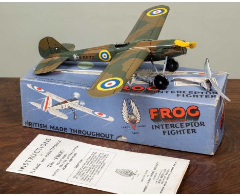 A Tri-ang tinplate Frog Interceptor Fighter, mark IV model single seater fighting aeroplane, in camouflage livery, complete w