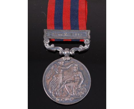 An India General service Medal (1854) with Samana 1891 clasp, naming in flowing script 70443 Gunr R Mann No3 Mr. By. R.a.