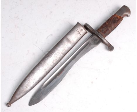 A WW II Spanish Model 1941 "bolo" bayonet, having a 24.5cm fullered single edged blade stamped to the ricasso 1693 G with FN 