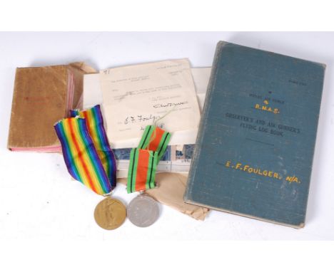 A WW I Victory medal, naming 17858 PTE. R. FOULGER. W.RID.R., together with a WW II Defence medal and various ephemera relati